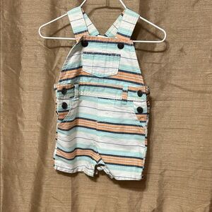 Cherokee Striped Short Overalls in Mint, Orange, Navy